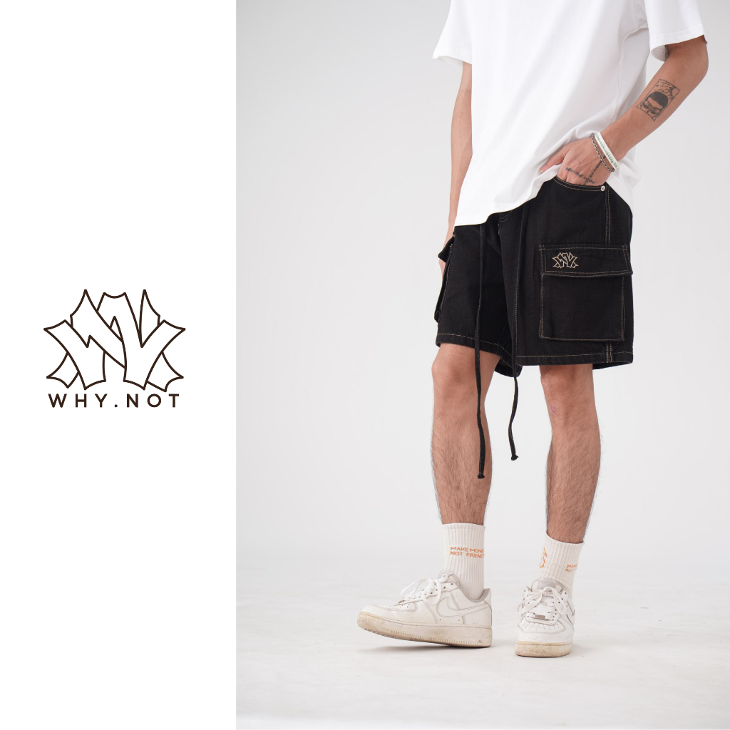[Có Bigsize] - Quần Short Jean Nam Túi Hộp WHY.NOT NAVY CARGO SHORT JEANS Form Rộng Trên Gối - Quần Đùi, Quần Sooc Bò