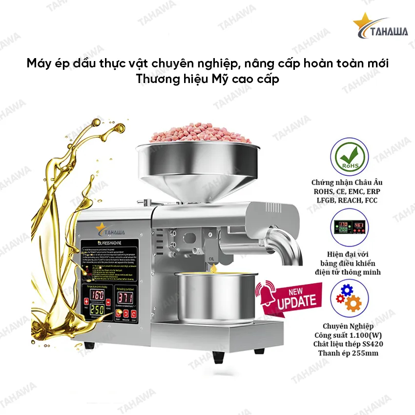 Máy ép dầu thực vật cao cấp Tahawa Nhật Bản TH-T3 - Bảo Hành chính hãng 2 Năm - Ép Kiệt Bã Sản Lượng Dầu Cao