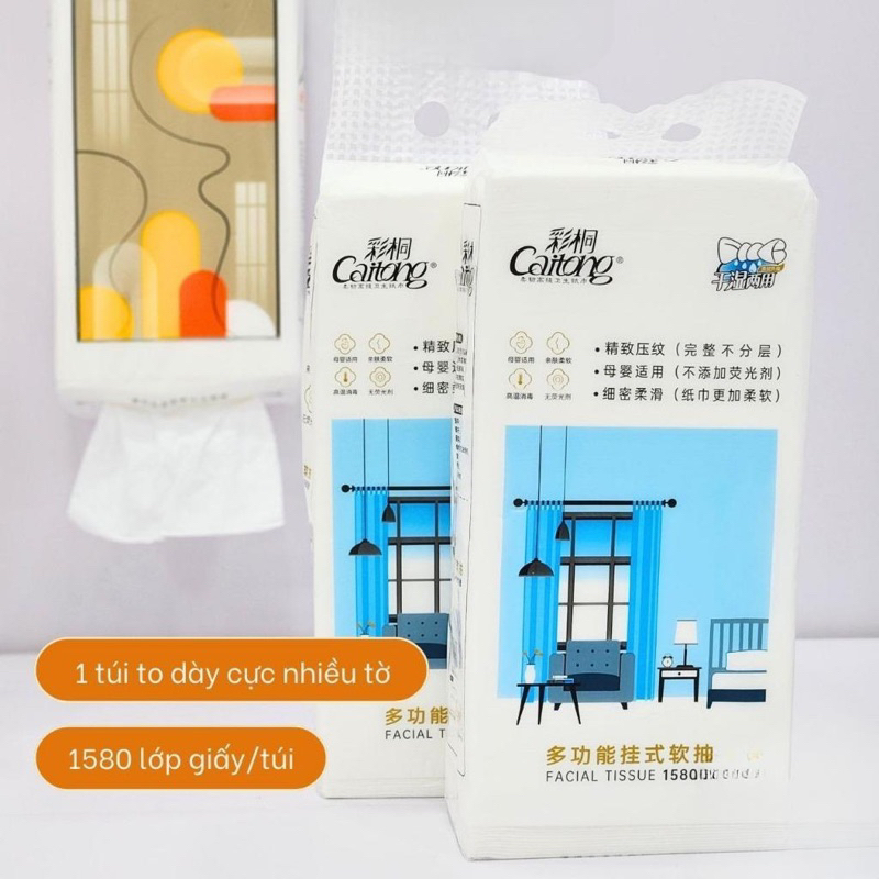 Combo 4 bịch  Giấy Rút Treo Tường Caitong Trắng Nội Địa Trung 1580 Tờ Siêu Tiện Lợi