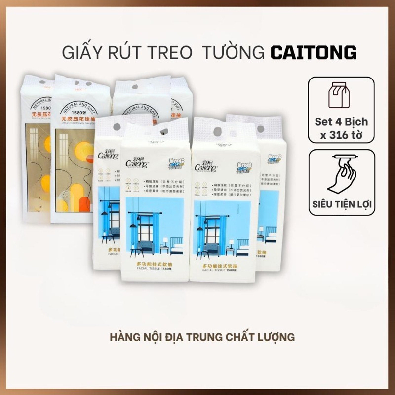 Combo 4 bịch  Giấy Rút Treo Tường Caitong Trắng Nội Địa Trung 1580 Tờ Siêu Tiện Lợi