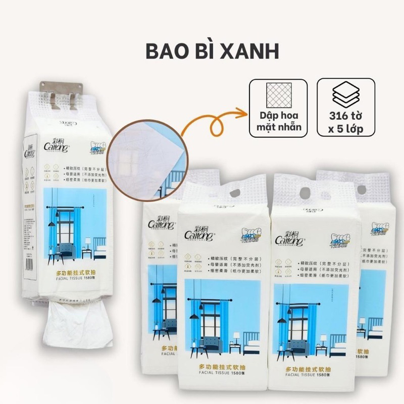Combo 4 bịch  Giấy Rút Treo Tường Caitong Trắng Nội Địa Trung 1580 Tờ Siêu Tiện Lợi