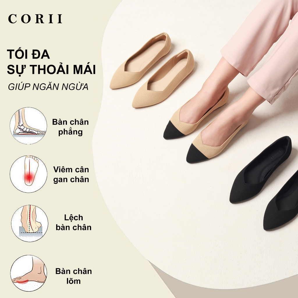 CORII - Giày Búp Bê Mũi Nhọn Happyride 3.0 Thời Trang và Thoải Mái Nhất - CR01 Đen