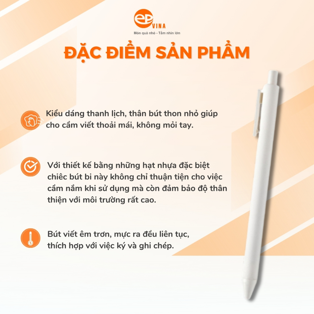 Bút Bi Vỏ Nhựa Epvina Gift Nhiều Màu Mực Xanh Thiết Kế Tối Giản Gọn Nhẹ Dễ Sử Dụng