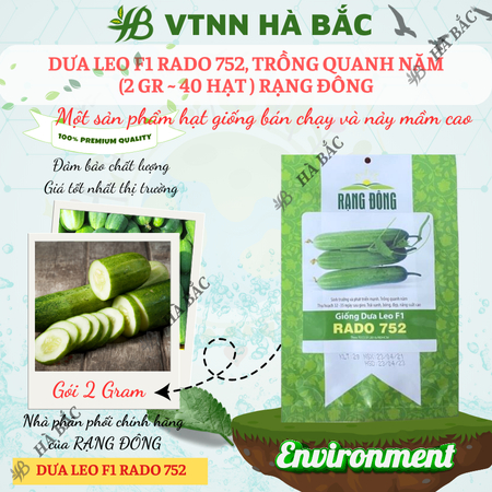 Hạt Giống Dưa Leo RADO 752 (Gói 2g~40 Hạt) Rạng Đông, Trái Dài, Sai Quả, Trồng Quanh Năm