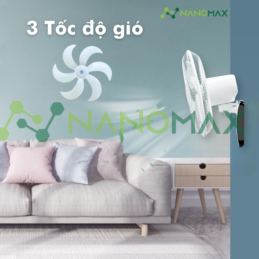 Ảnh Quạt Treo Tường NANOMAX QN-06 Size Lớn 18 Inches 6 Cánh Điều Khiển Từ Xa, Đo Nhiệt Độ Bên Trong Máy 4