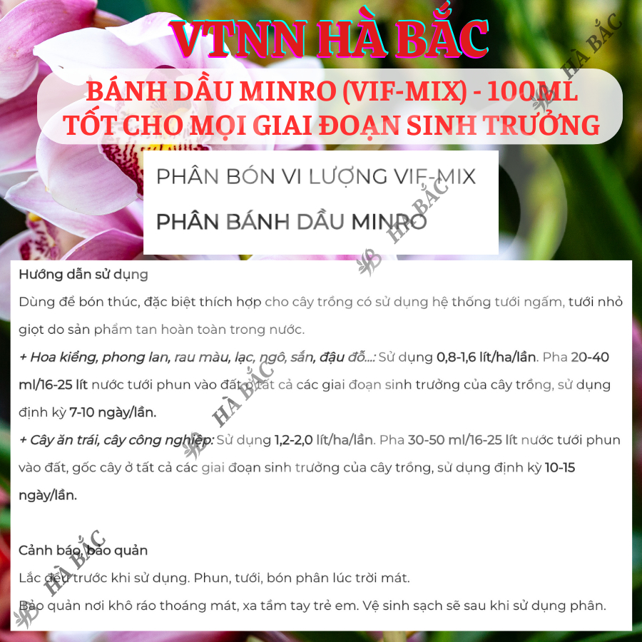 Bánh dầu Minro (Vif-Mix) - Chai 100ml, 250ml - Tốt cho mọi giai đoạn sinh trưởng
