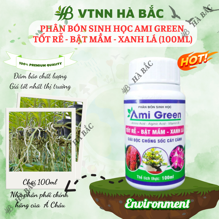 Phân Bón Sinh Học Ami Green  Tốt Rễ - Bật Mầm - Xanh Lá (100ml)