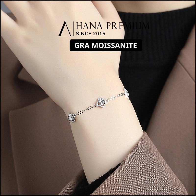 Lắc Tay Bạc 925 Đá Moissanite Round 3.5MM Hoa Xoắn Đính Đá Nhỏ Xinh Phủ Bạch Kim Không Đen Không Mờ 1729