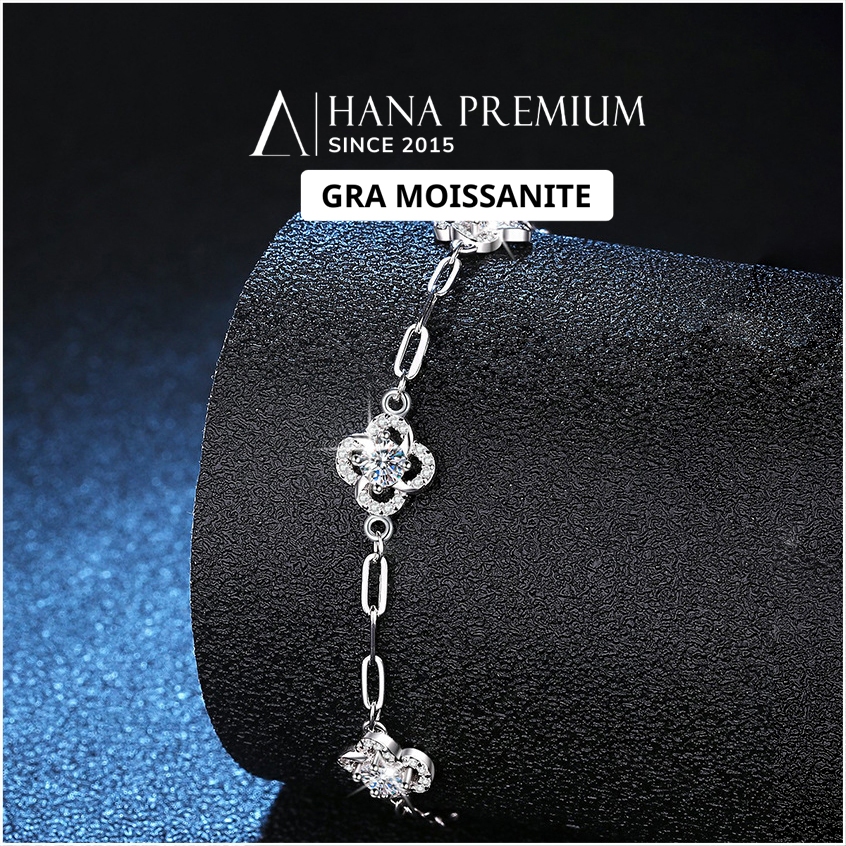 Lắc Tay Bạc 925 Đá Moissanite Round 3.5MM Hoa Xoắn Đính Đá Nhỏ Xinh Phủ Bạch Kim Không Đen Không Mờ 1729