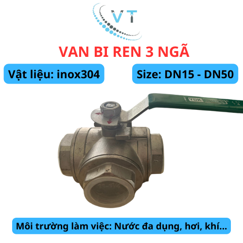 Van bi 3 ngã inox 304, T ren 21mm, 27mm, 34mm, 42mm - van khoá 3 chiều 3 đầu ren.