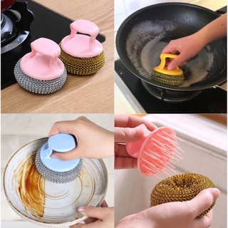Dụng cụ cọ xoong nồi, niêu, chảo, có tay cầm ngắn tiện lợi- giao màu ngẫu nhiên