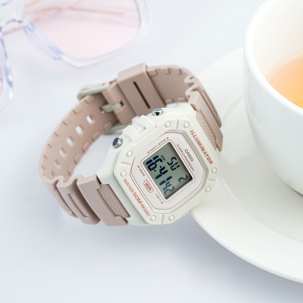 Ảnh Đồng Hồ Casio Nữ Điện Tử W-218HC-4A2VDF Mặt Vuông Dây Cao Su Chính Hãng 3