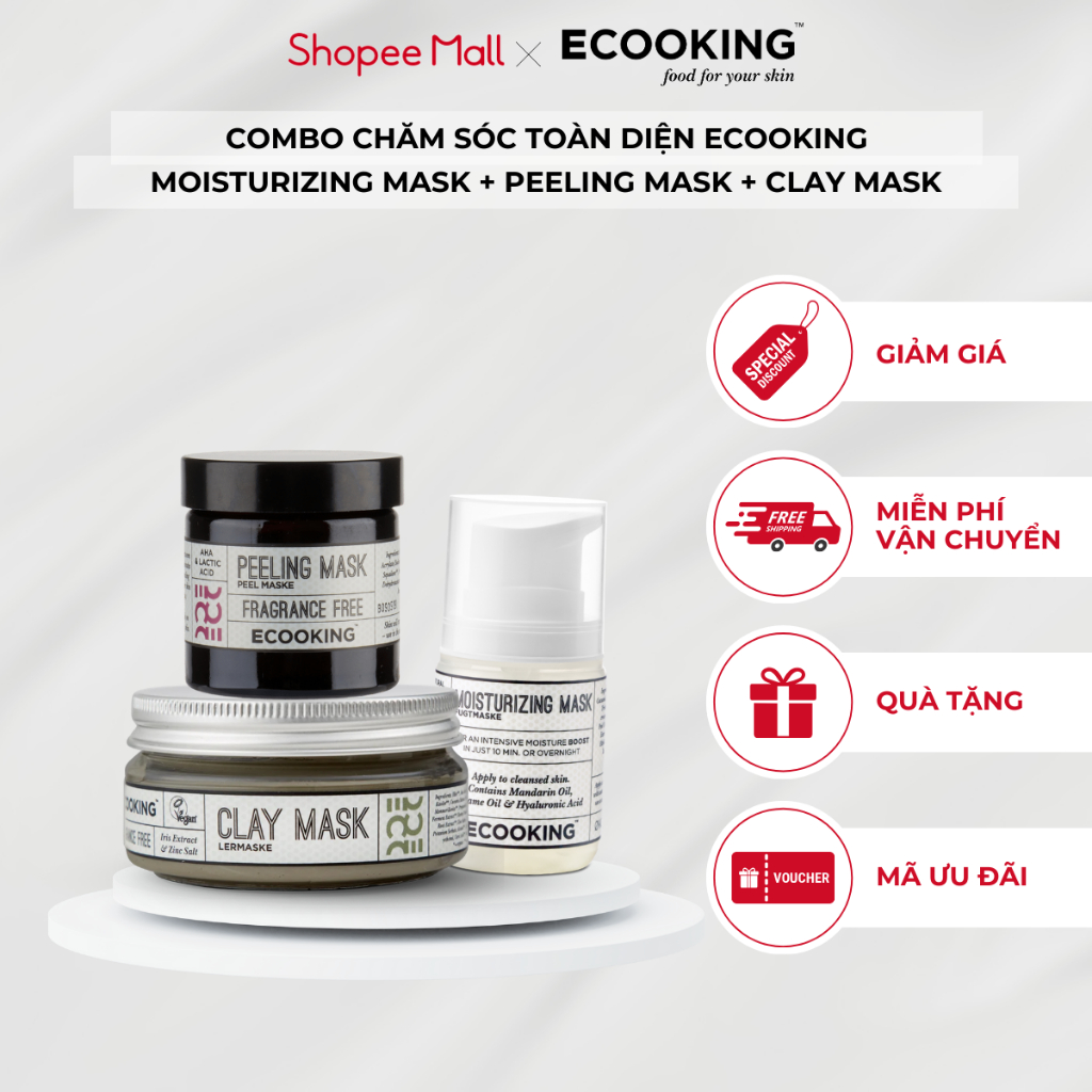 Combo Chăm sóc toàn diện Moisturizing Mask, Peeling Mask và Clay Mask