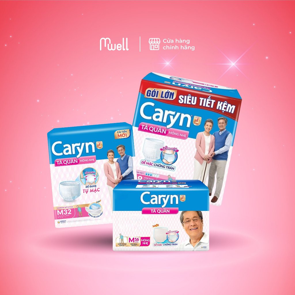 Tã quần người lớn Caryn bỉm quần gói lớn size M16 M32 XL12  Mỏng Nhẹ Chống Tràn  MWELL VIỆT NAM