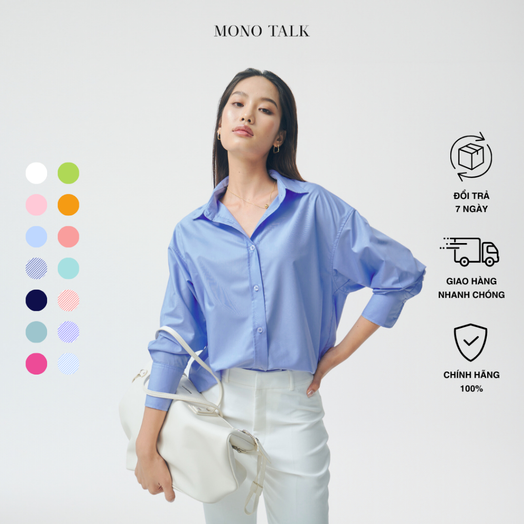 Ảnh Áo sơ mi oversized (tổng hợp màu) vải poplin hạn chế nhăn, mềm mát T10001FT 2