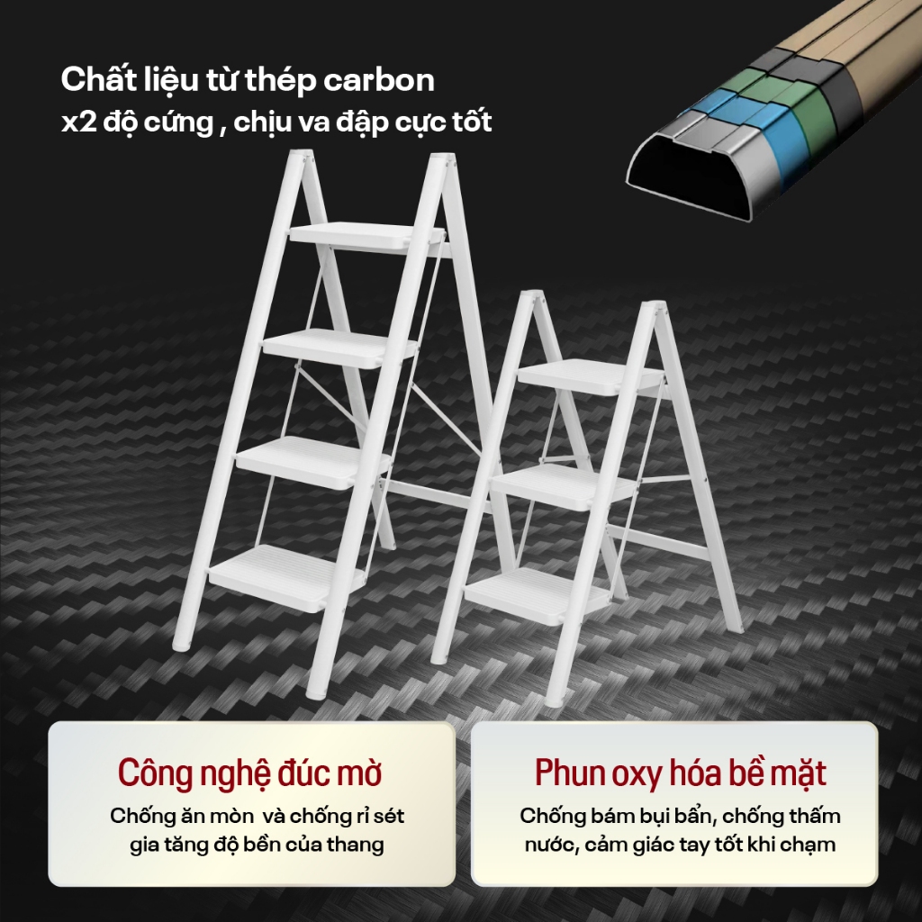 Thang gấp gọn chữ A 3 -4 bậc thép carbon FUJIHOME Nhập Khẩu, step ladder thang xếp gọn bậc to