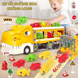 ĐỒ CHƠI Ô TÔ XE KHỦNG LONG CHỨA NHIỀU XE CON BIẾN HÌNH ĐƯỜNG ĐUA DÀI 188CM KÈM NHIỀU PHỤ KIỆN CÓ NHẠC ĐÈN THÚ VỊ