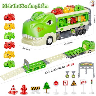 ĐỒ CHƠI Ô TÔ XE KHỦNG LONG CHỨA NHIỀU XE CON BIẾN HÌNH ĐƯỜNG ĐUA DÀI 188CM KÈM NHIỀU PHỤ KIỆN CÓ NHẠC ĐÈN THÚ VỊ