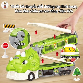 ĐỒ CHƠI Ô TÔ XE KHỦNG LONG CHỨA NHIỀU XE CON BIẾN HÌNH ĐƯỜNG ĐUA DÀI 188CM KÈM NHIỀU PHỤ KIỆN CÓ NHẠC ĐÈN THÚ VỊ