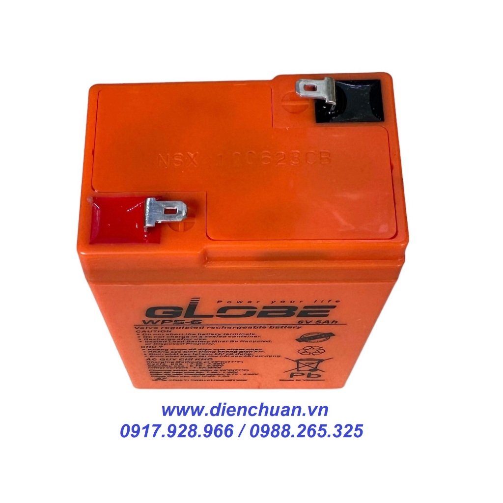 Ắc quy Globe 6V-5Ah dùng cho xe điện trẻ em quạt tích điện, cân điện tử, đèn sự cố