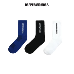Tất Vớ Cổ Cao DAPPERANDMORE "LOGO SOCKS" 100% Cotton Tự Nhiên Trơn Dệt Logo Dày Dặn Êm Ái - Đen/ Trắng/ Xanh Dương