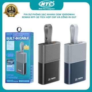 Cục tích điện siêu nhanh 30W Remax RPP-30 10000mAh tích hợp cáp - 2 cổng typeC 1 cổng LN in/out