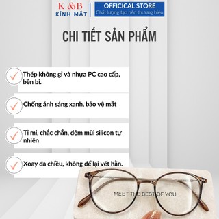 Kính Giả Cận Gọng Tròn Kim Loại Chống Tia UV Khi  Ra Nắng Không Độ Phong Cách Hàn Quốc - SALE 40%