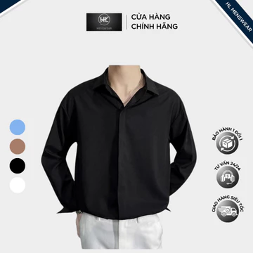 Áo Sơ Mi Nan Lụa dấu cúc Trơn, Sơ Mi Nam, Lụa, Sơ Mi, Sơ Mi Trắng Nam, Sơ Mi Nam Cao Cấp, HL Store