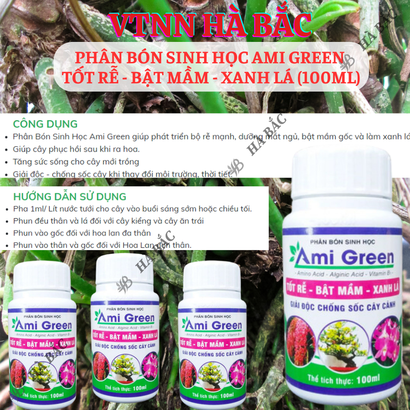 Phân Bón Sinh Học Ami Green  Tốt Rễ - Bật Mầm - Xanh Lá (100ml)