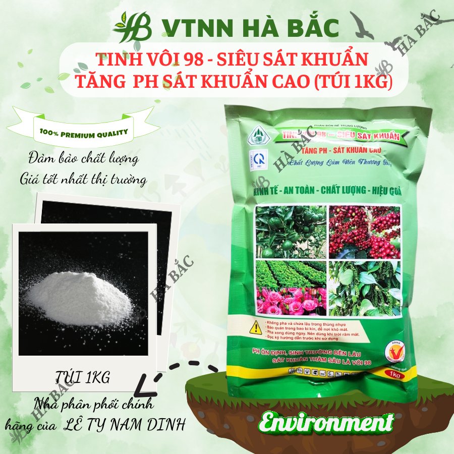 Tinh vôi 98 - Siêu sát khuẩn tăng PH sát khuẩn cao, sát khuẩn đất đai trong nông nghiệp (Túi 1kg)