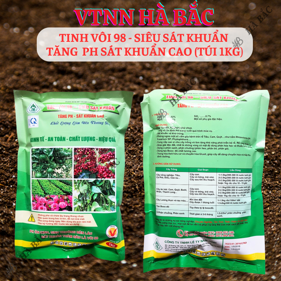 Tinh vôi 98 - Siêu sát khuẩn tăng PH sát khuẩn cao, sát khuẩn đất đai trong nông nghiệp (Túi 1kg)
