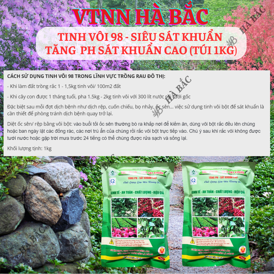 Tinh vôi 98 - Siêu sát khuẩn tăng PH sát khuẩn cao, sát khuẩn đất đai trong nông nghiệp (Túi 1kg)