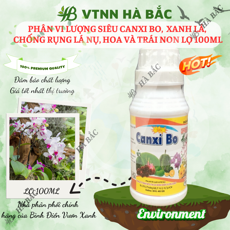 Phân vi lượng siêu Canxi Bo, xanh lá, chống rụng lá nụ, hoa và trái non lọ Bình Điền Vươn Xanh (hũ 100ml)