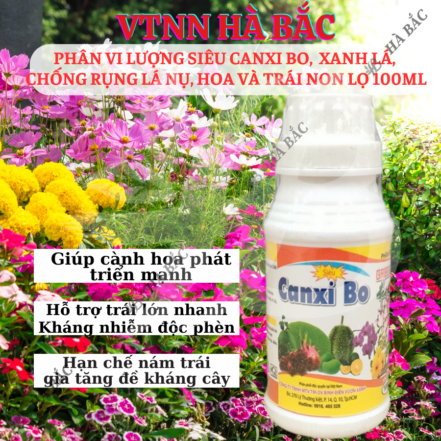 Phân vi lượng siêu Canxi Bo, xanh lá, chống rụng lá nụ, hoa và trái non lọ Bình Điền Vươn Xanh (hũ 100ml)