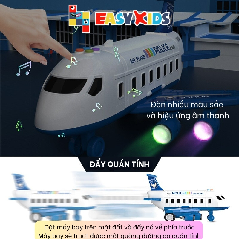 Máy bay đồ chơi trẻ em cỡ lớn biến hình, hiệu ứng âm thanh, ánh sáng, có cần cẩu, đa chức năng