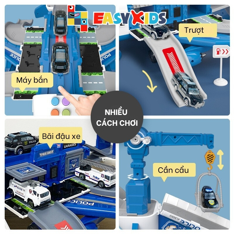 Máy bay đồ chơi trẻ em cỡ lớn biến hình, hiệu ứng âm thanh, ánh sáng, có cần cẩu, đa chức năng