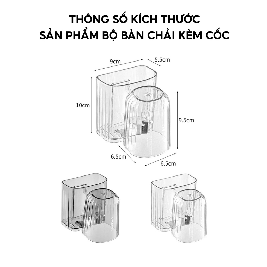 Kệ để bàn chải kem đánh răng kèm cốc dán tường JYoohome Bộ cốc giá để bàn chải trong suốt Acrylic | BigBuy360 - bigbuy360.vn