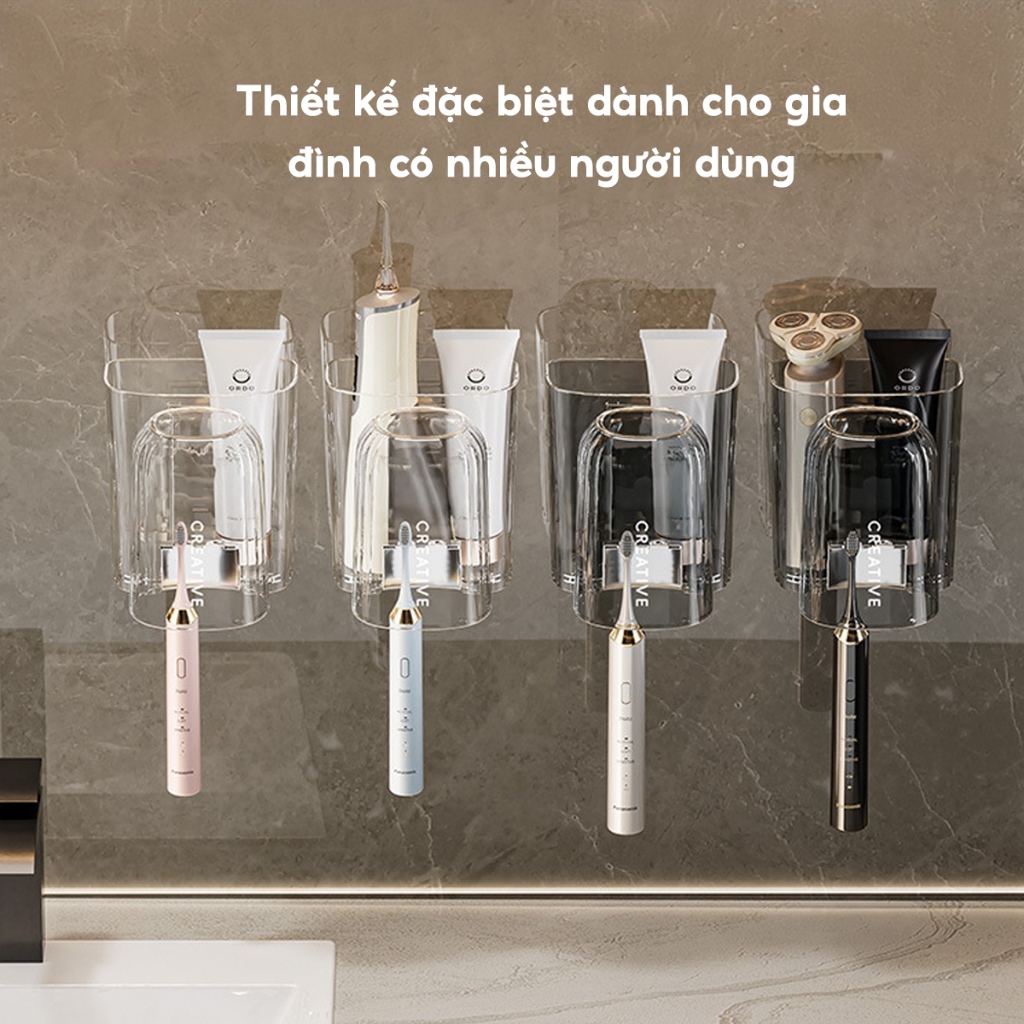 Kệ để bàn chải kem đánh răng kèm cốc dán tường JYoohome Bộ cốc giá để bàn chải trong suốt Acrylic | BigBuy360 - bigbuy360.vn