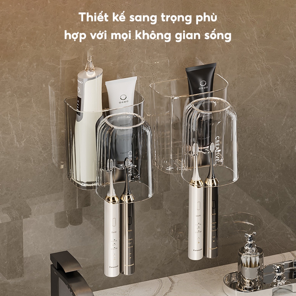 Kệ để bàn chải kem đánh răng kèm cốc dán tường JYoohome Bộ cốc giá để bàn chải trong suốt Acrylic | BigBuy360 - bigbuy360.vn