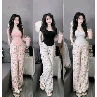 Sét áo CÚC CỔ CHỮ U +quần thun hình cạp cao ống xuông