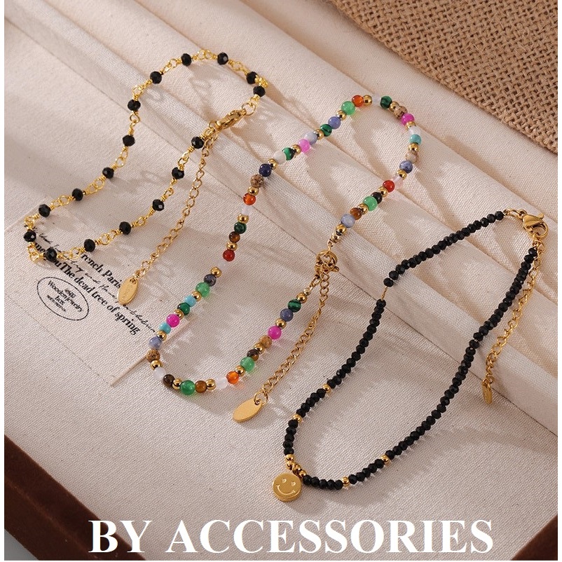 Lắc chân nữ titan phối đá Crystal stone phối hình mặt cười mạ vàng 18K không gỉ AK35 BY ACCESSORIES