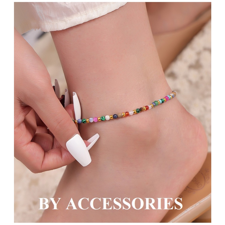 Lắc chân nữ titan phối đá Crystal stone phối hình mặt cười mạ vàng 18K không gỉ AK35 BY ACCESSORIES