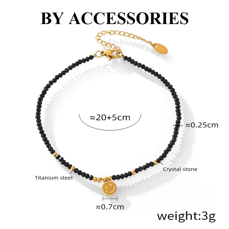 Lắc chân nữ titan phối đá Crystal stone phối hình mặt cười mạ vàng 18K không gỉ AK35 BY ACCESSORIES