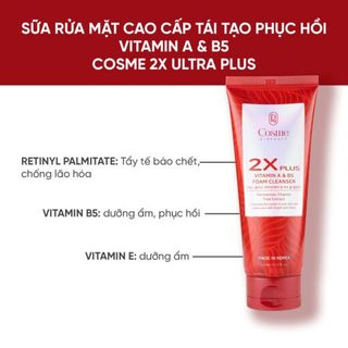 "Sữa rửa mặt CAO CẤP TÁI TẠO PHỤC HỒI Vitamin A & B5 COSME 2X ULTRA PLUS "