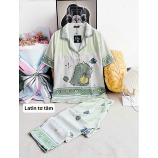 Đồ Bộ Pijama Lụa LaTin Tơ Tằm Mềm Mát Họa Tiết Dễ  Thương Có Size  45-60kg Và 60-75kg Dành Cho Nữ
