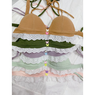 Set đồ bikini đi biển phối bèo thô boi hoạ tiết trơn pastel - Handmade by Mimi house