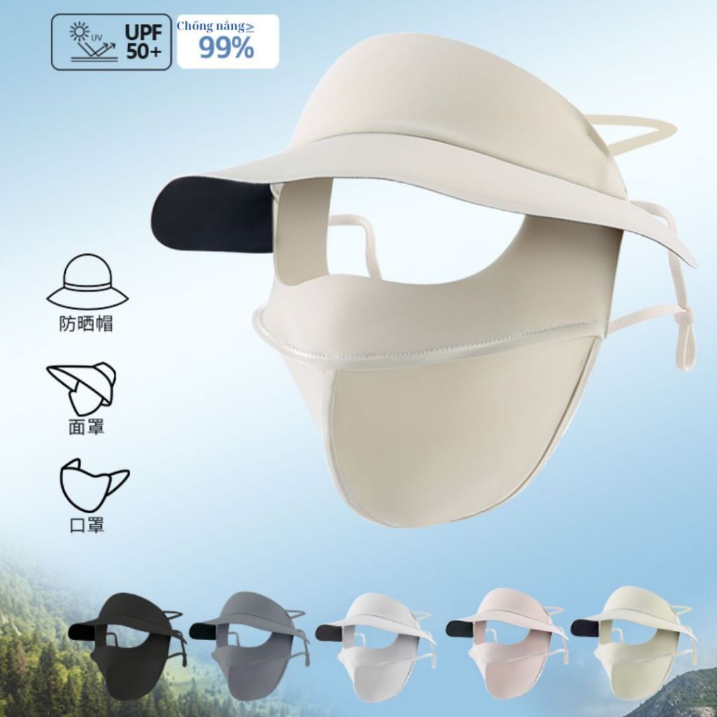 Khẩu trang vải mặt nạ chống nắng toàn mặt chống tia UV cực tím UPF50+, khẩu trang full face vải lụa băng thoáng khí