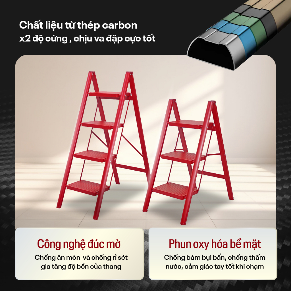 Thang xếp gọn gia đình chữ A 3 -4 bậc thép carbon FUJIHOME Nhập Khẩu, thang đa năng gấp gọn