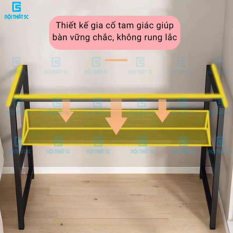 Bàn làm việc, Bàn Học Nội Thất 5C BH-005 kèm kệ sách, khung sắt hộp 25x25mm sơn tĩnh điện, gỗ MDF dày 15mm bo tròn 4 góc | BigBuy360 - bigbuy360.vn