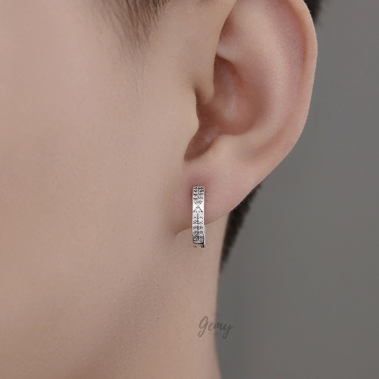 Khuyên tai tròn nam bạc 925 khắc số La Mã cực chất, cá tính Timeless 2 (1 chiếc) | GEMY SILVER KN124